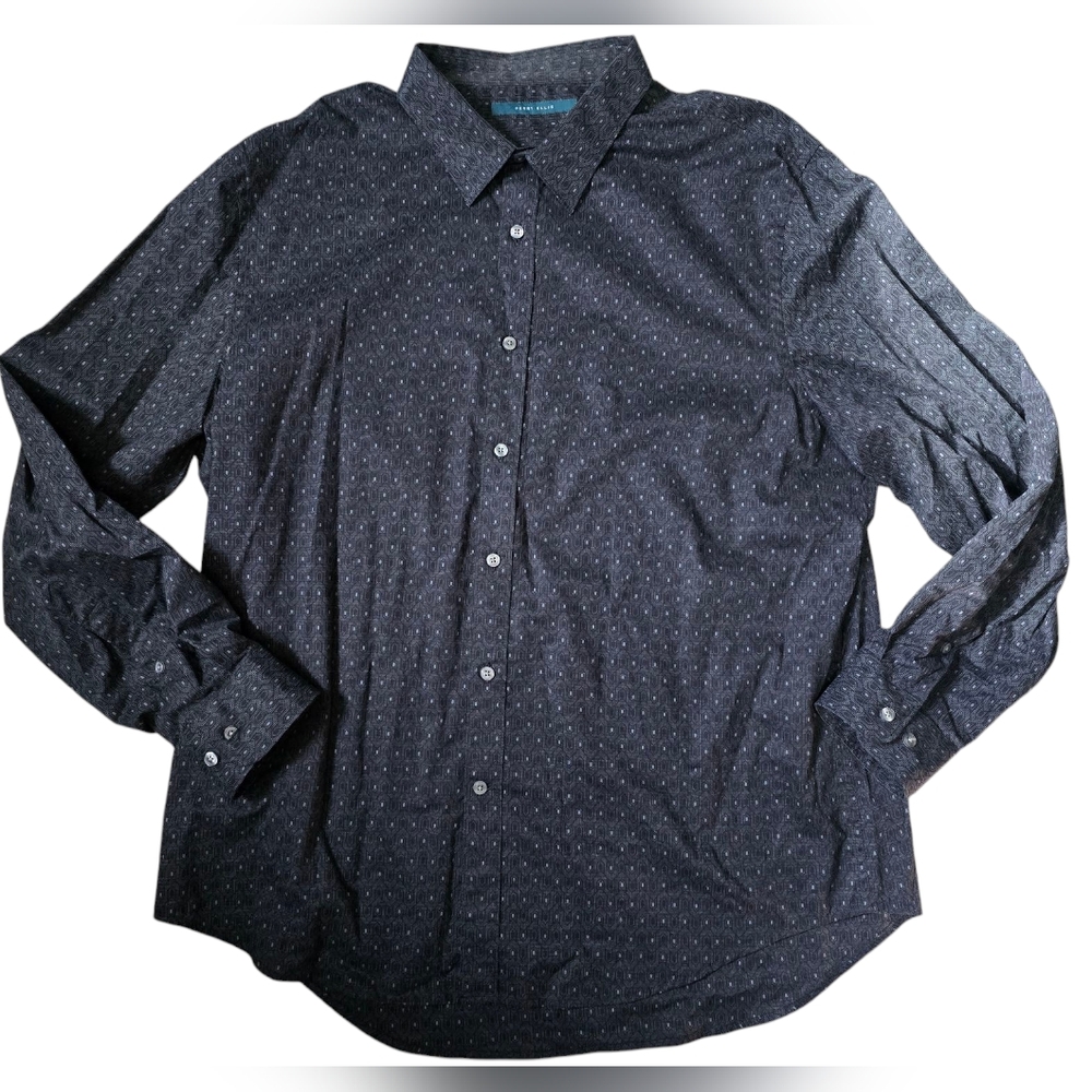 Perry Ellis Men Shirt Size 2XL Black Geometric Button Up Long Sleeve Career Nice